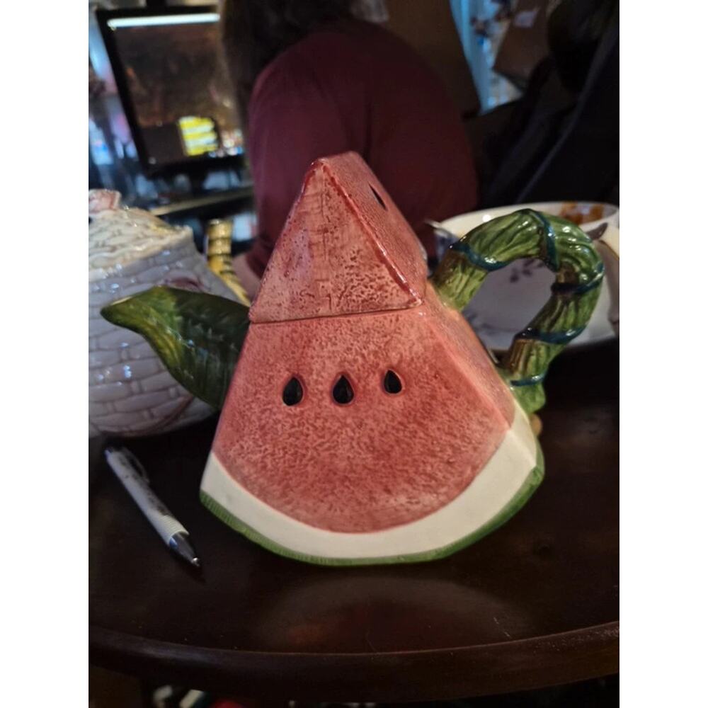 Vintage watermelon slice shape ceramic teapot